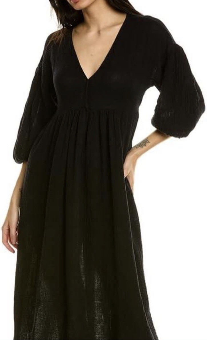 Michael Stars $188 Black Issabella Empire Waist Midi Dress w/ Ties V-Neck M NWT