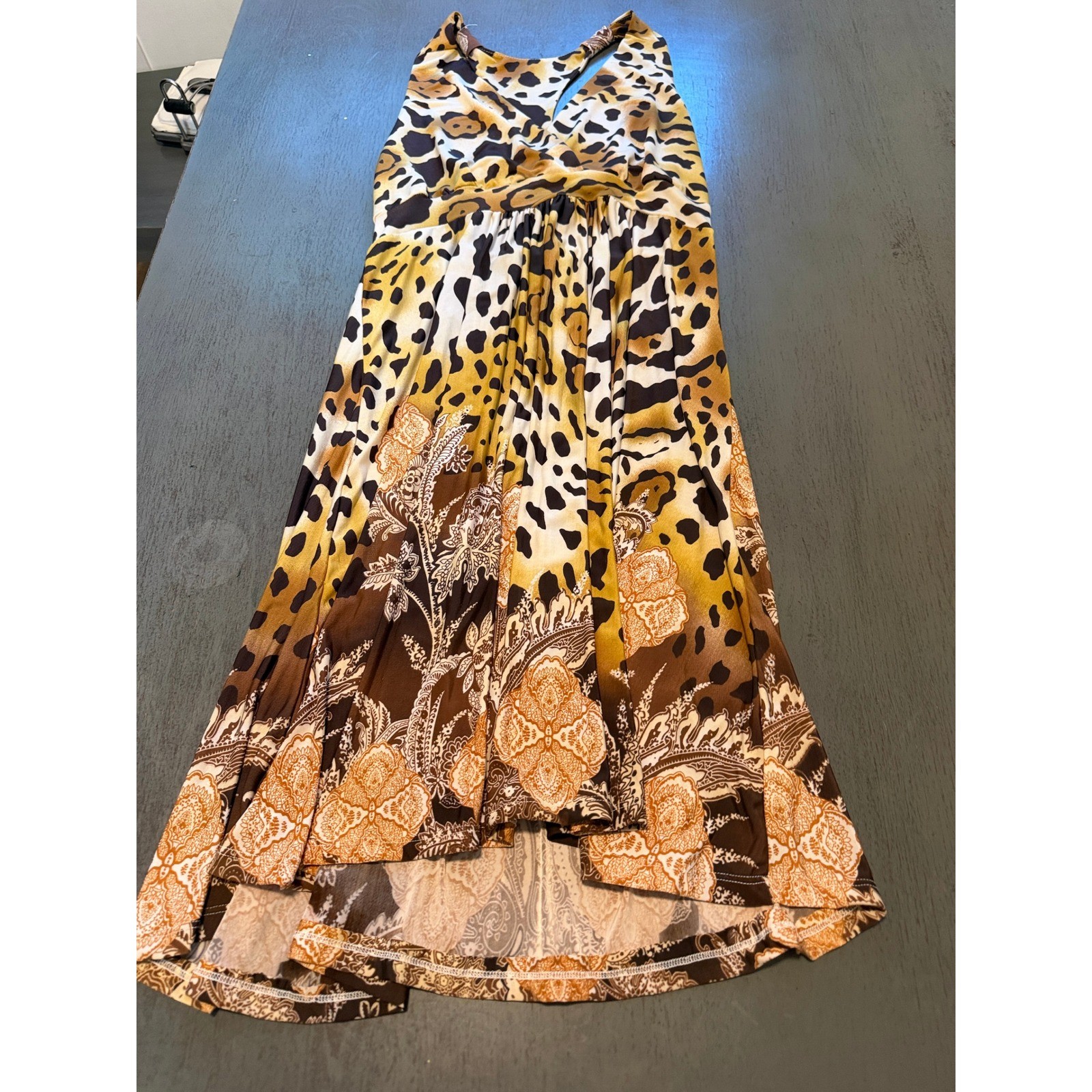 Just Love Leopard Paisley High Low Racerback Dress Brown Gold XL Sleeveless