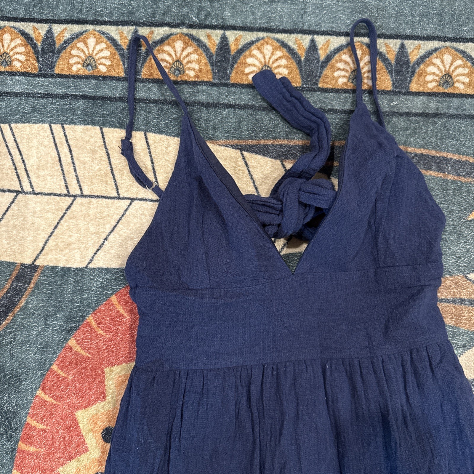Alter’d State Women’s Navy Open Back Low V Neck Cut Boho Maxi Dress Size XS