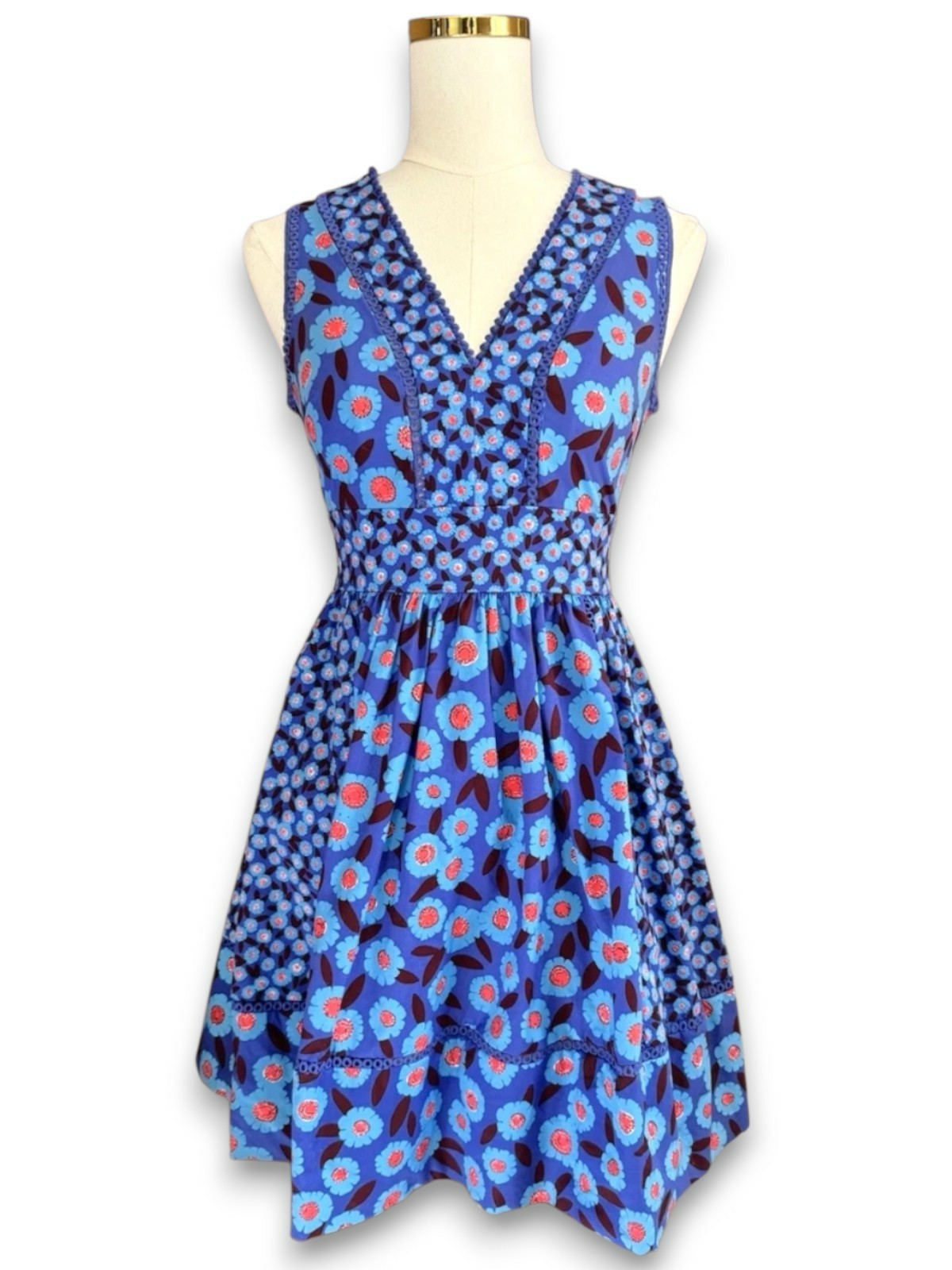 Kate Spade New York Tangier Floral Fit & Flare Summer Midi Dress V Neck Size 10