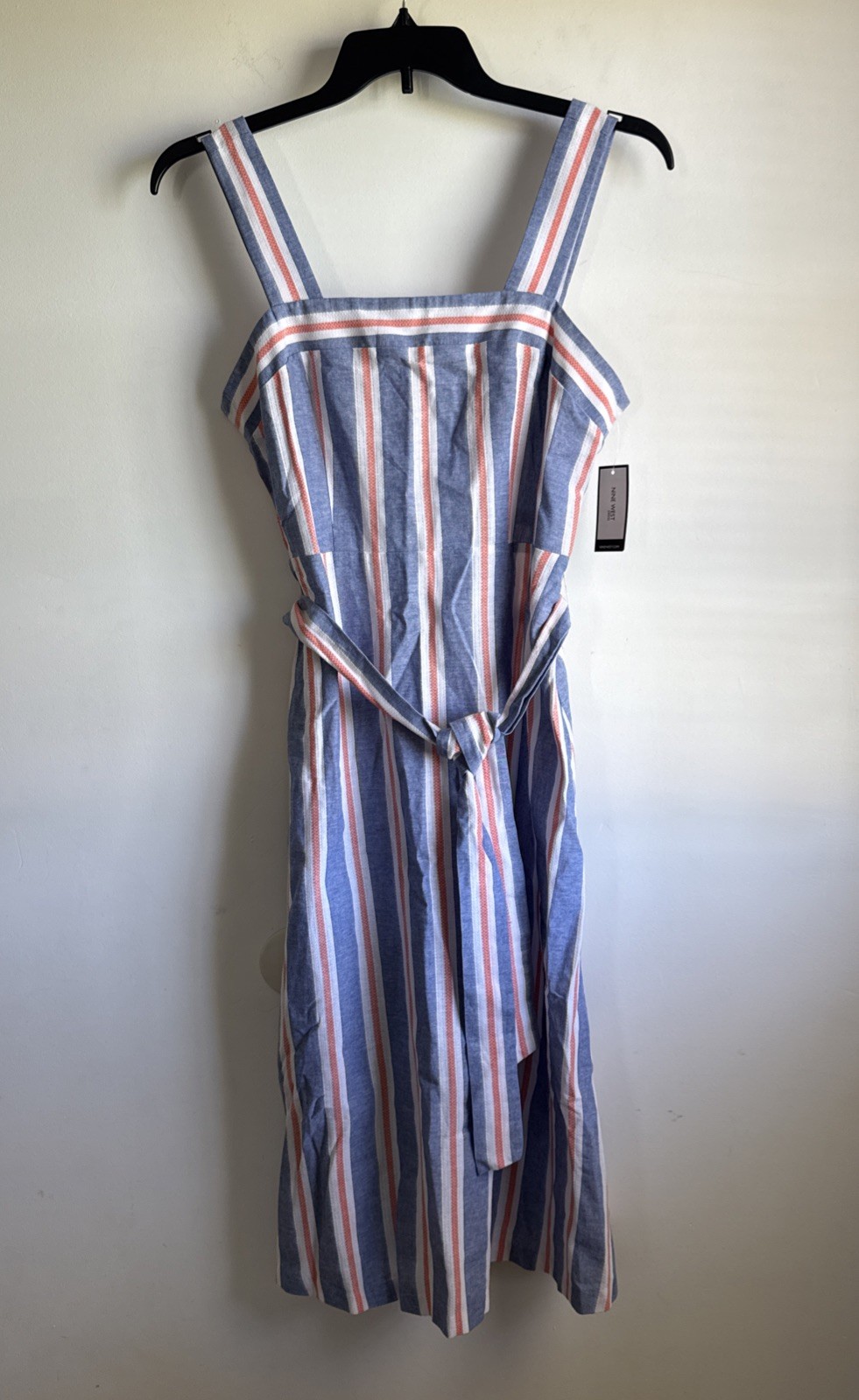 Nine West Blue Orange White Stripe Denim Print Sunkiss Sundress Women’s Size 8
