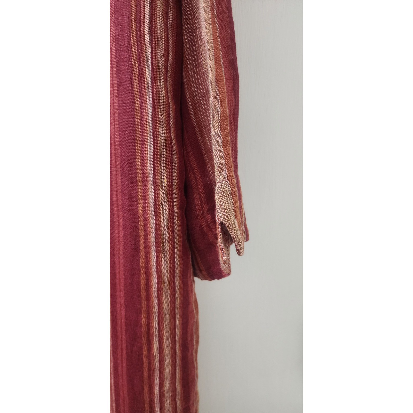 Silky Red Striped Mandarin Collar Tunic Dress Womens Size 46 Midi Side Slits