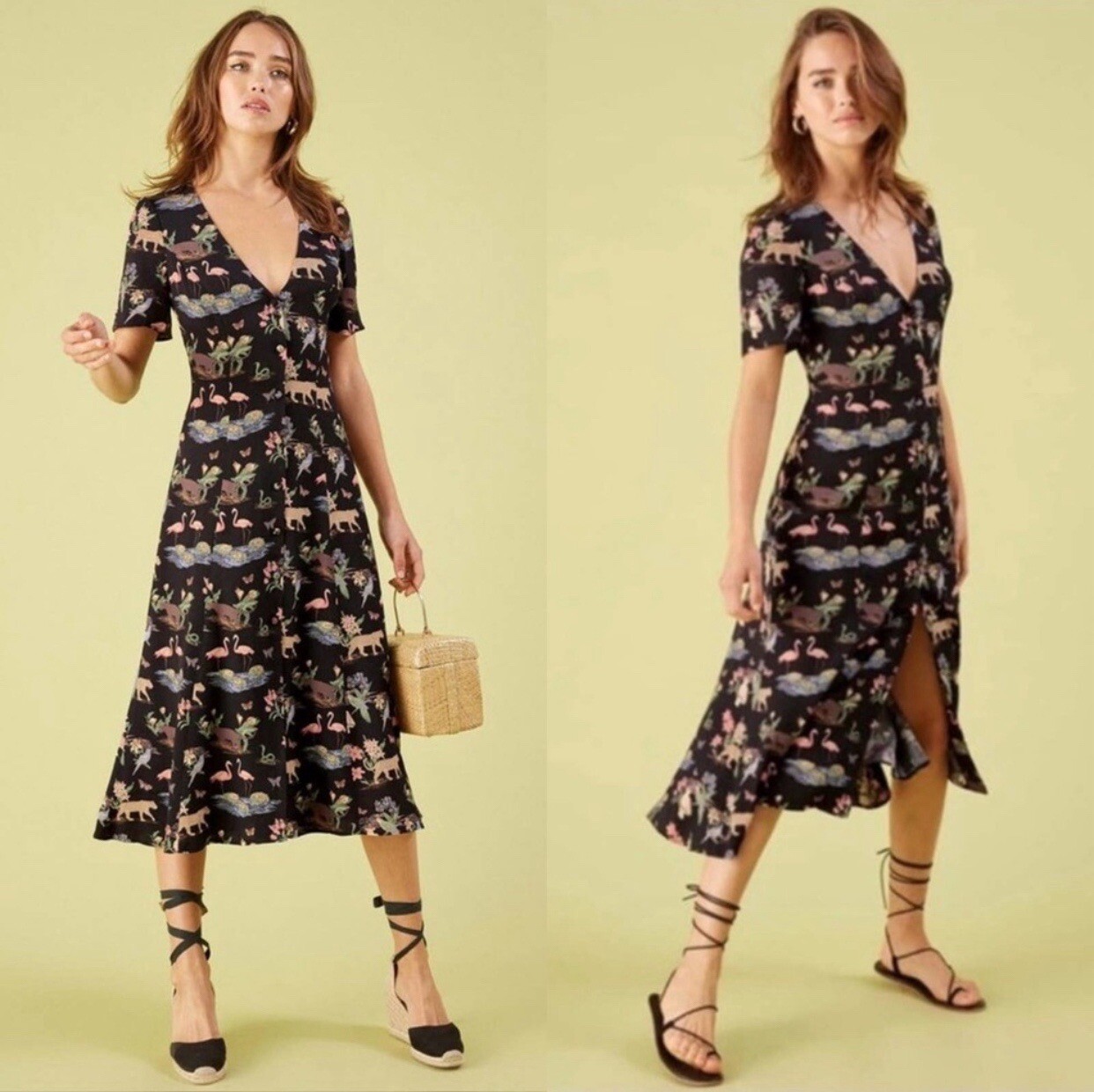 Reformation Locklin midi dress in Brasilia jungle Animal 0 Cottage Folk Boho