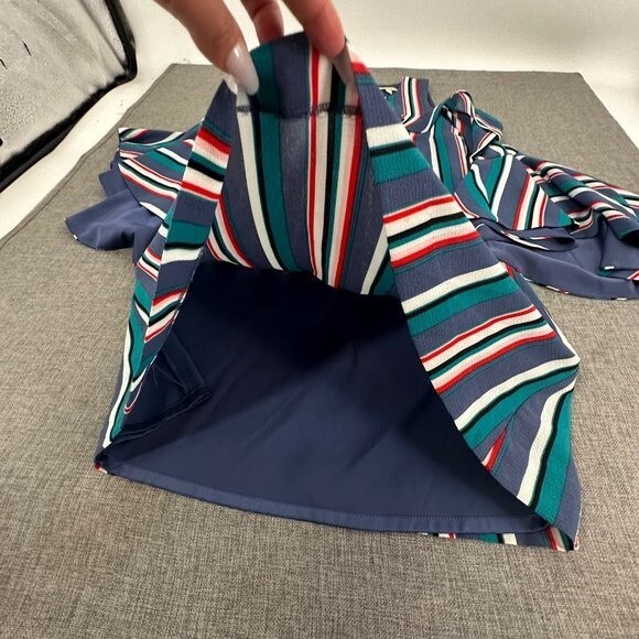 Gianni Bini Striped Dress Flutter Sleeves Cold Shoulder XS Blue Green Red White