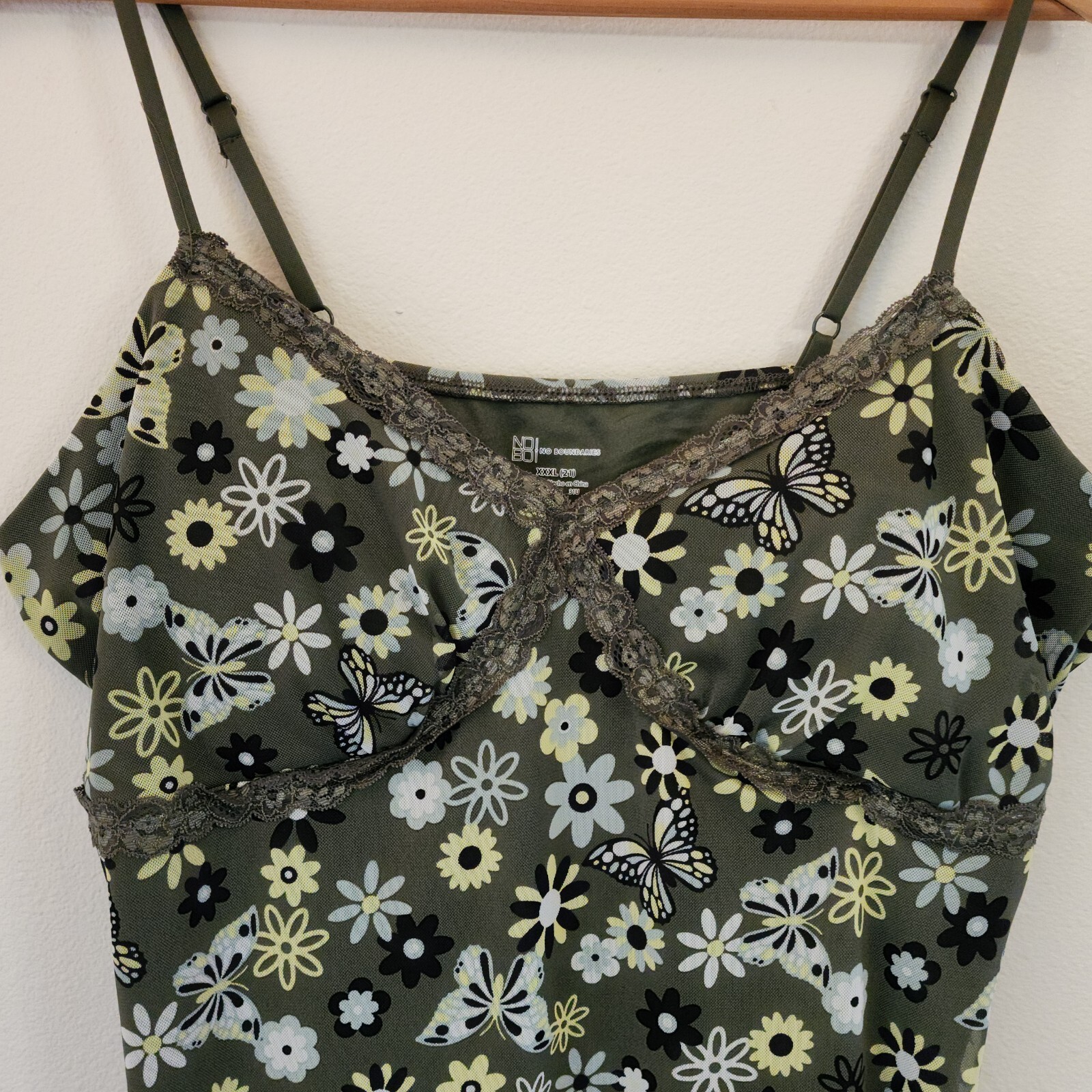 No Bounderies Y2K Babydoll Mini Mesh dress Lace Line Green Floral 3XL/21 Retro