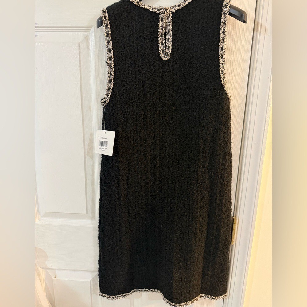 NWT Ellen Tracy Black Textured Bouclé Sheath Dress Silver Trim