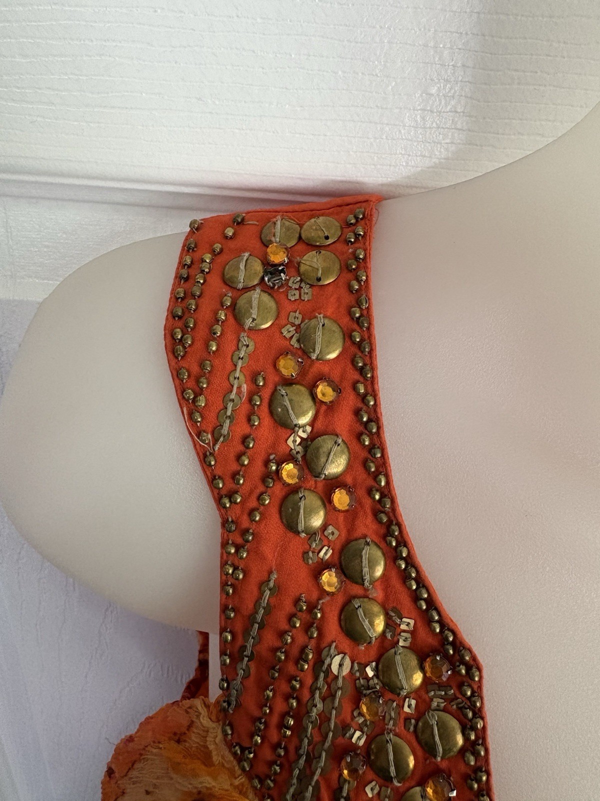 Y2K Alberto Makali Orange Abstract Beaded Studded V-Neck Sleeveless Mini Dress M