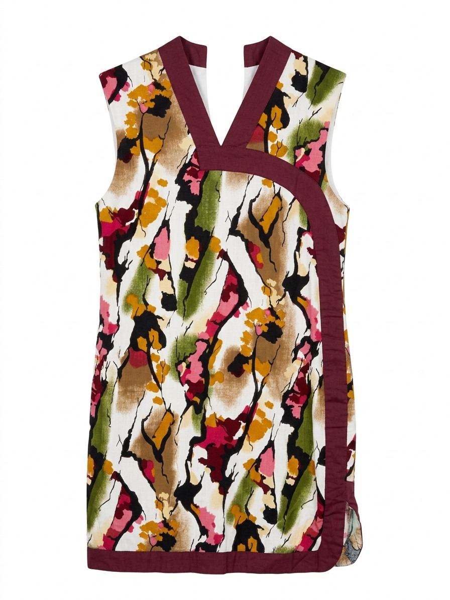 SANTORINI Abstract Print Linen-Blend Dress – Size 6 – Sleeveless Shift Mini