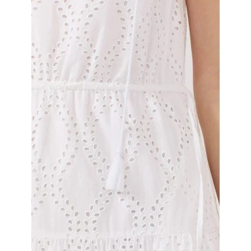 J.McLaughlin Elana White Eyelet Cotton Maxi Dress Flutter Sleeve NWT Size Small