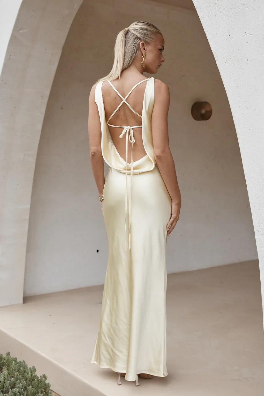 Runaway The Label ADAIR MAXI DRESS LEMON size S NWT