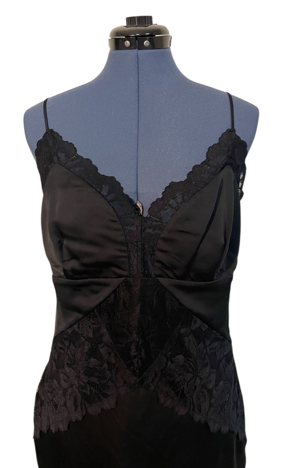 Guess Womens Black Lace Satin Mini Slip Dress Romantic Sexy Bodycon Y2K 90s L