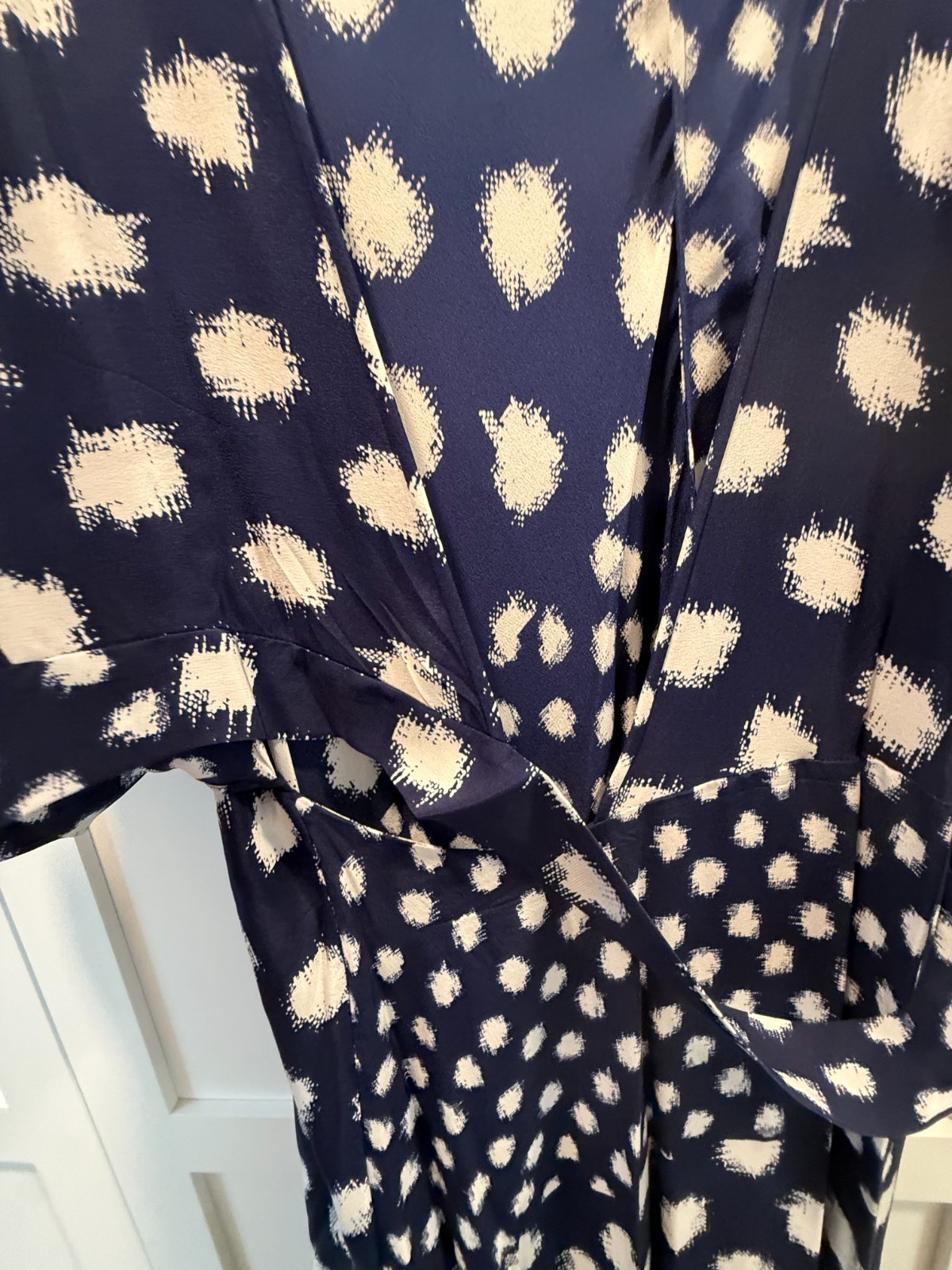Diane Von Furstenberg Navy Cream Geometric Print Partial Wrap Dress XL EUC