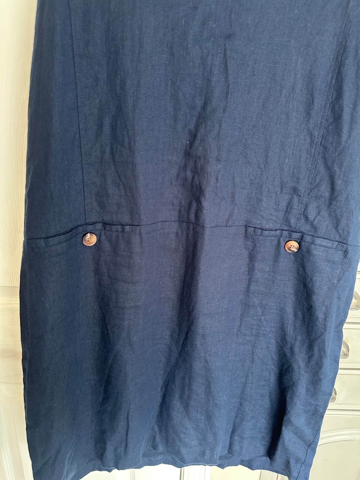 J. McLaughlin LG Linen Split Round Neck Sleeveless Besom Pocket Shift Dress