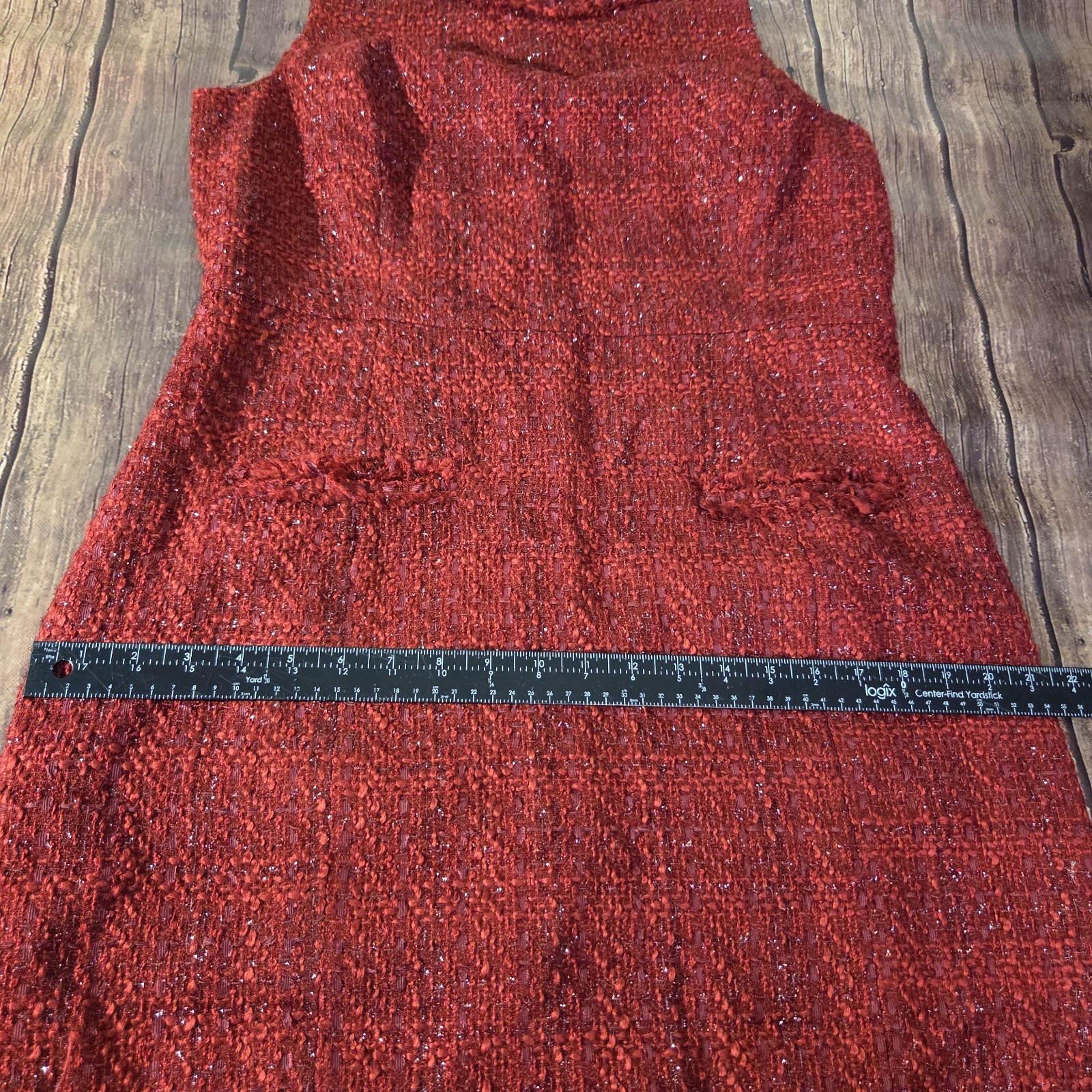 Lands’ End Womens Garnet Tweed Sheath Dress 12 Sleeveless Wool Blend Holiday