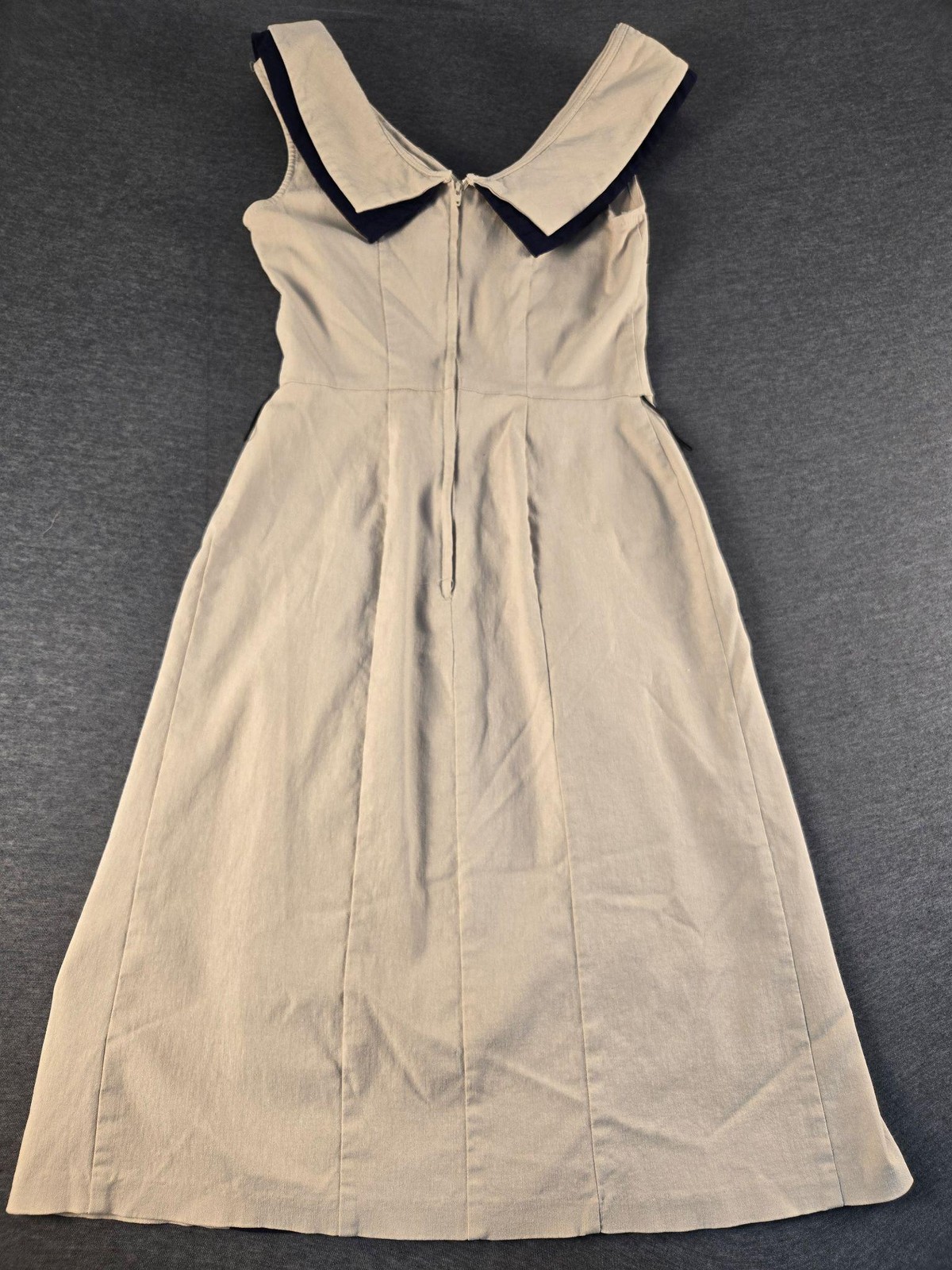 Stop Staring Dress Womens Large Beige Navy Nautical Bow Fit Flare Retro Midi