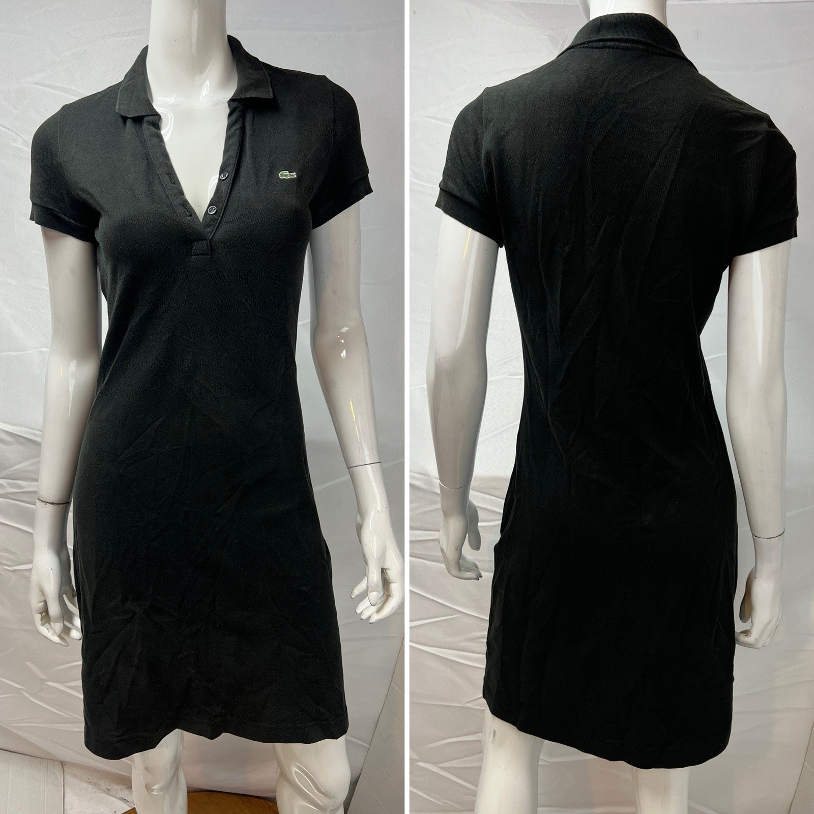 Lacoste Women’s 36 Black Cotton Pique Polo Tennis Rugby Shirt Dress Small