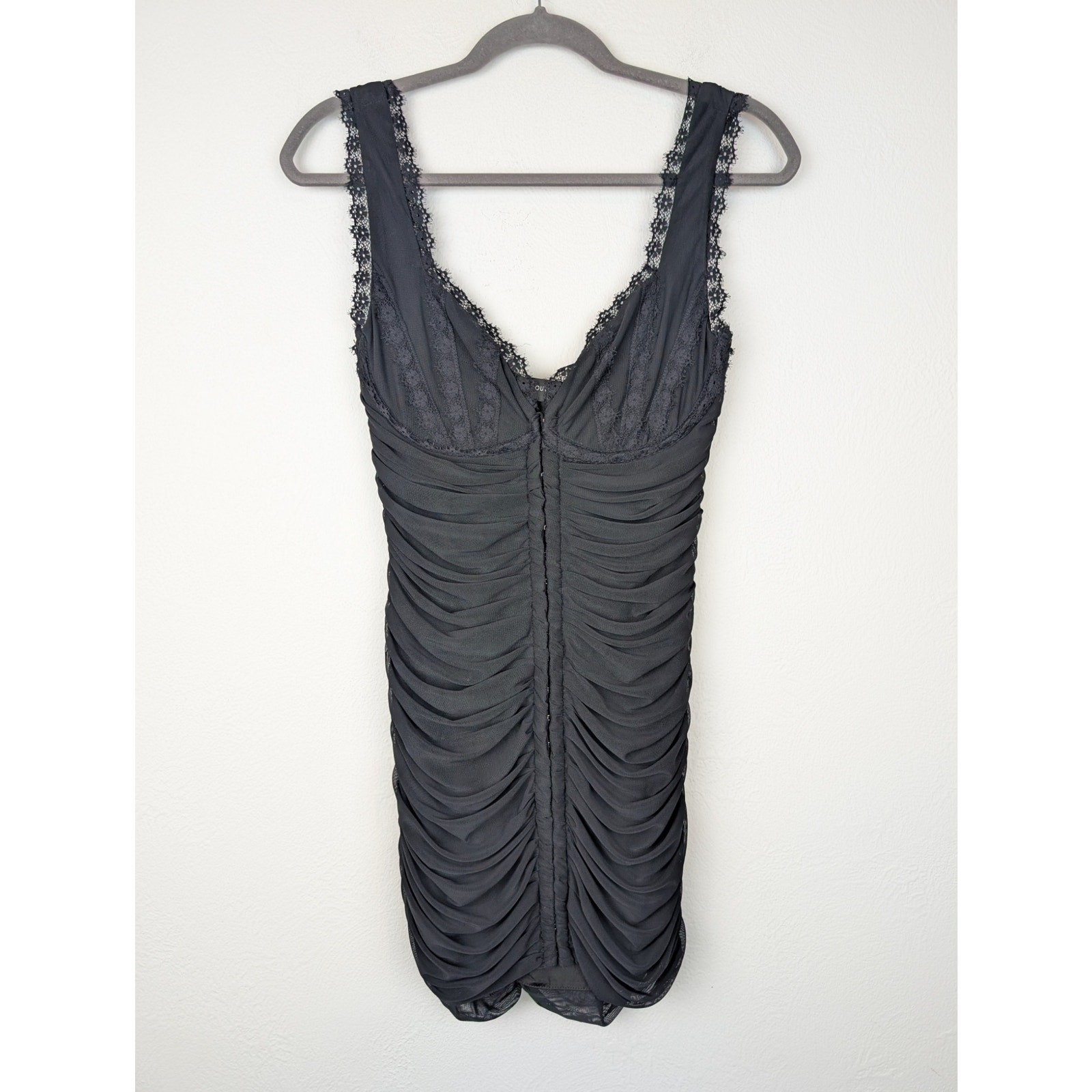 Outcast Dress Lace Mini Ruched Corset Bustier Glam Sexy Whimsigoth Black Size L