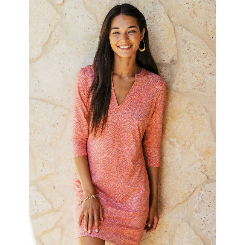 Southern Tide NEW Carley Wave Print UPF Performance Dress Faded Brick Womens XL