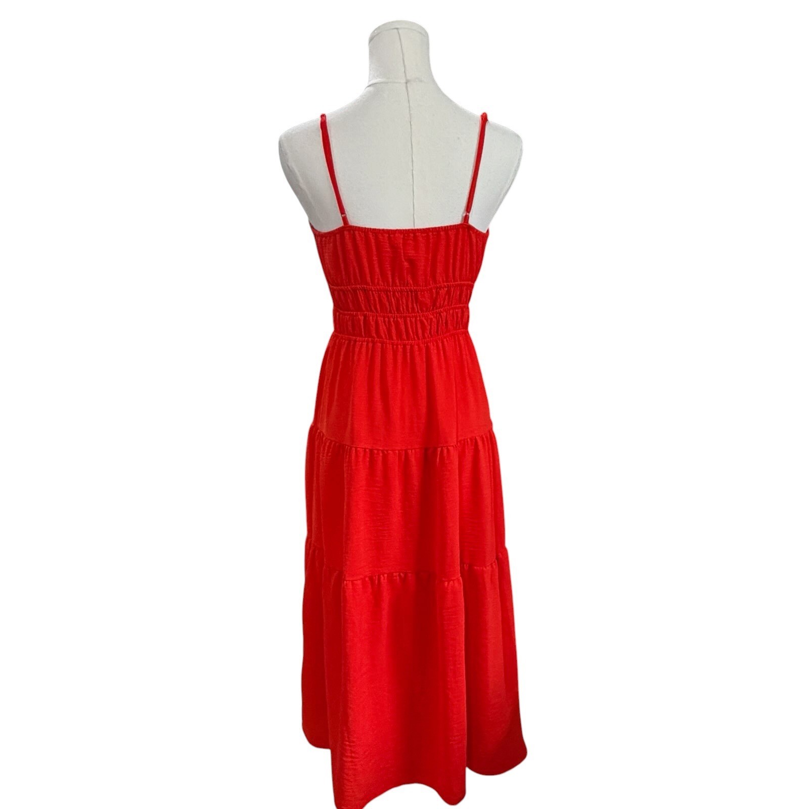 Monteau Los Angeles Orange Red Smocked Tiered Midi Dress S Boho Beach Festival