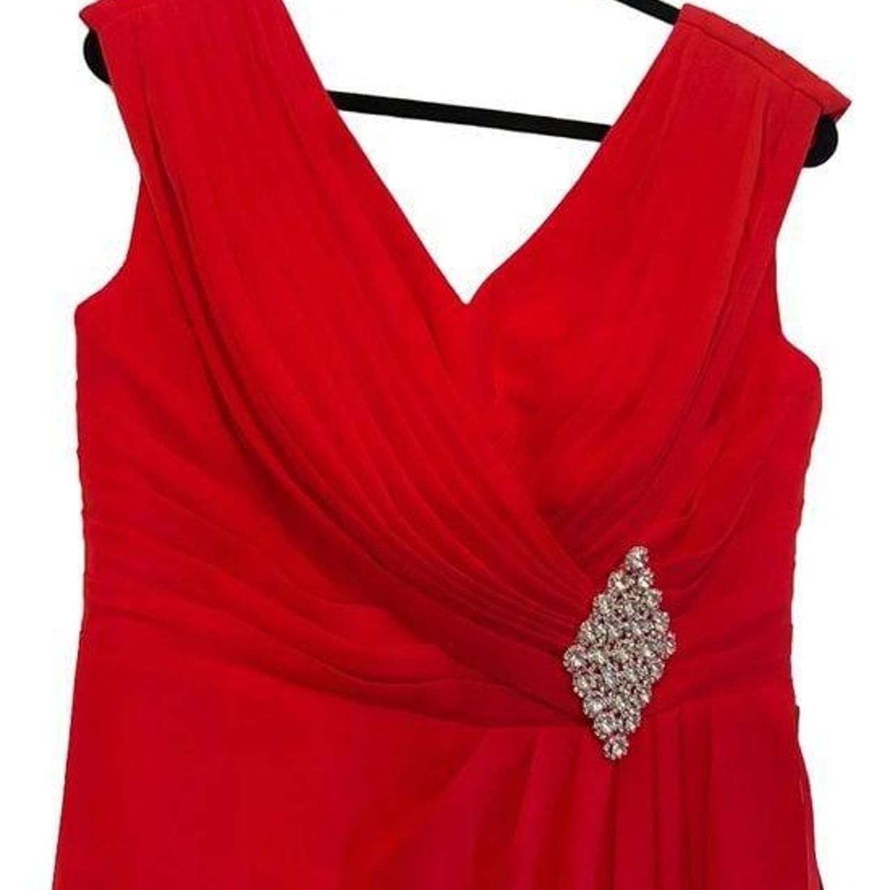 Dreamind Red V-Neck Evening Maxi Dress with Side Cascade