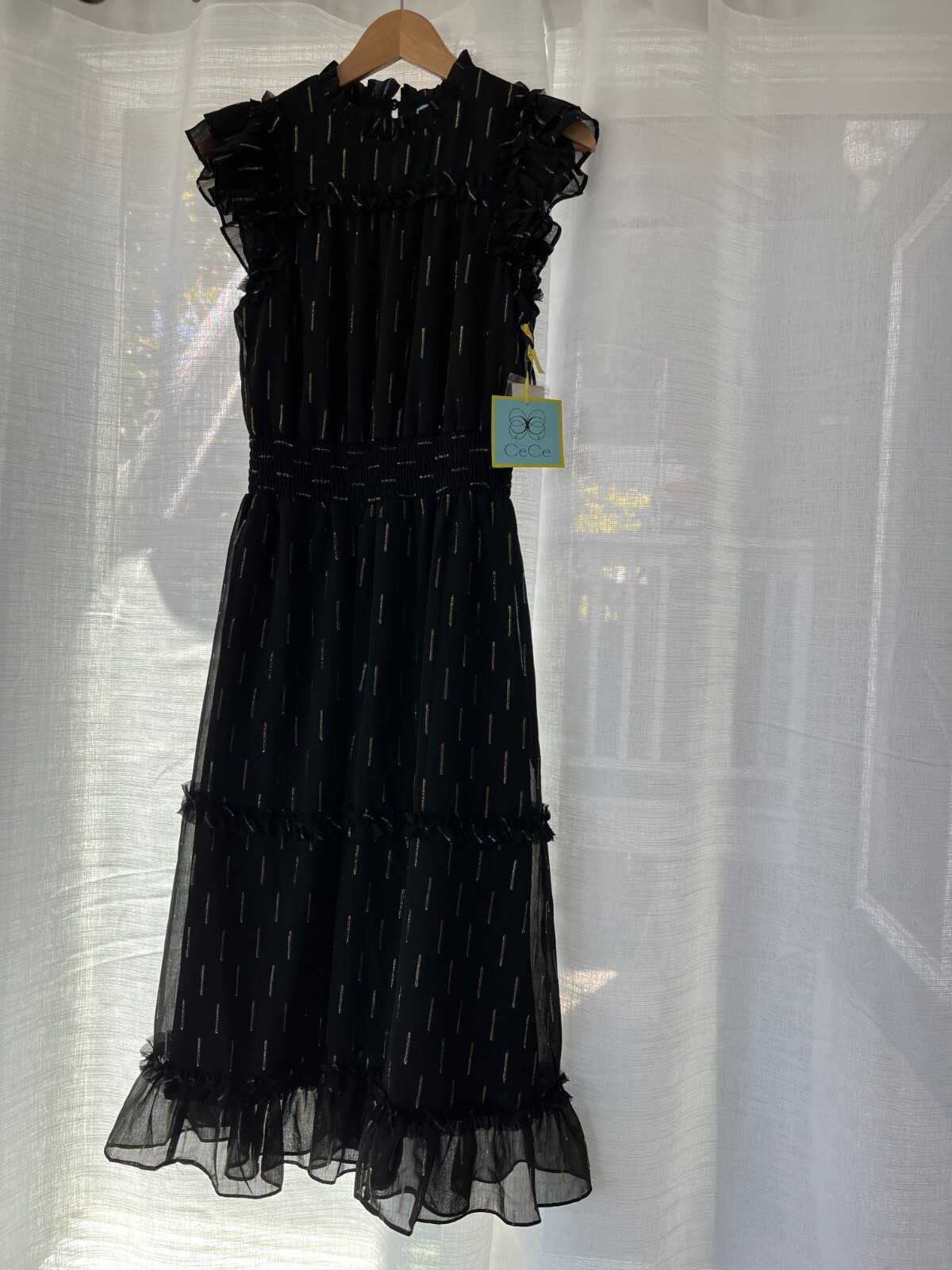 CeCe Metallic A-Line Dress Rich Black Size Small New w/ Tags