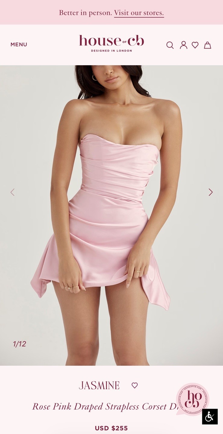 HOUSE OF CB Jasmine Pink Satin Draped Strapless Corset Mini Dress Size xs
