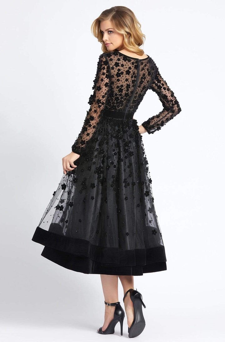 Mac Duggal Evening – 67007D Embellished Sheer Long Sleeve A-Line DressSize 8