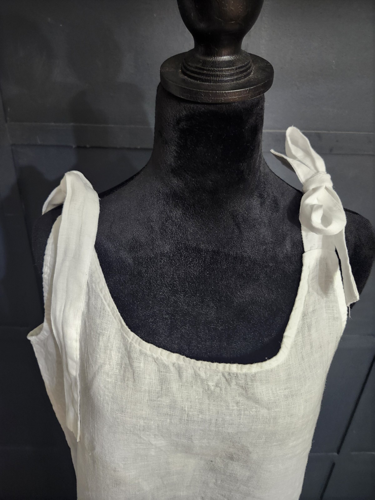 Valentina Naldi Dress 100% Linen Small Made In Italy White Long Tie Shoulders