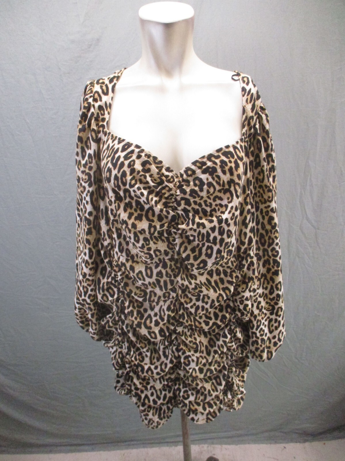 H&M Size 2XL Women Animal Print Sweetheart Long Sleeve Drape Mini Dress 722