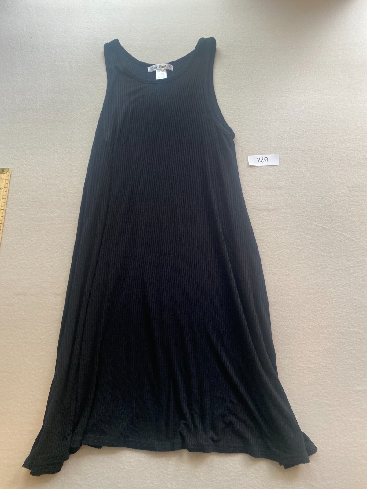 Say What? Womens A-Line Dress Stretch Ribbed Swingy Flowy Sleeveless Black Large
