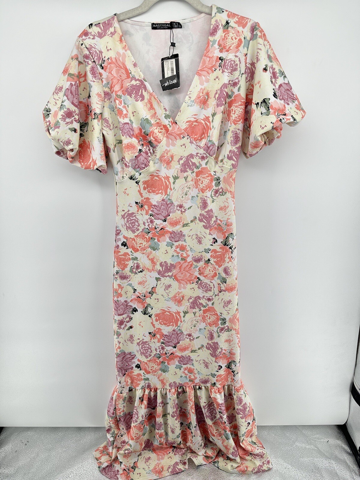 Nasty Gal Tea Dress US 8 Puff Sleeve Mermaid Stretch NWT
