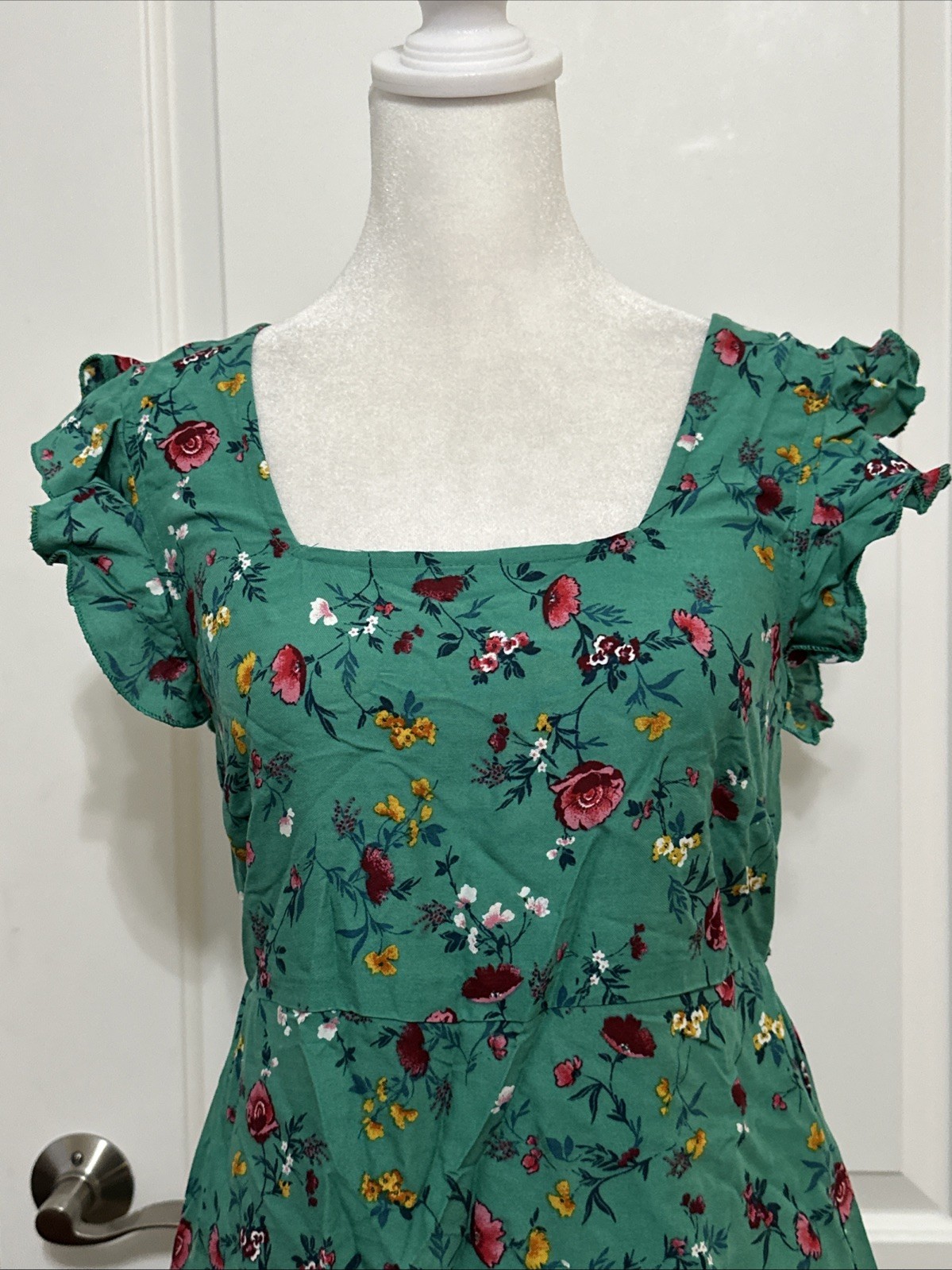 NWT Lottie & Holly B.O.G. Tiered Mini Dress Green Pink Floral M