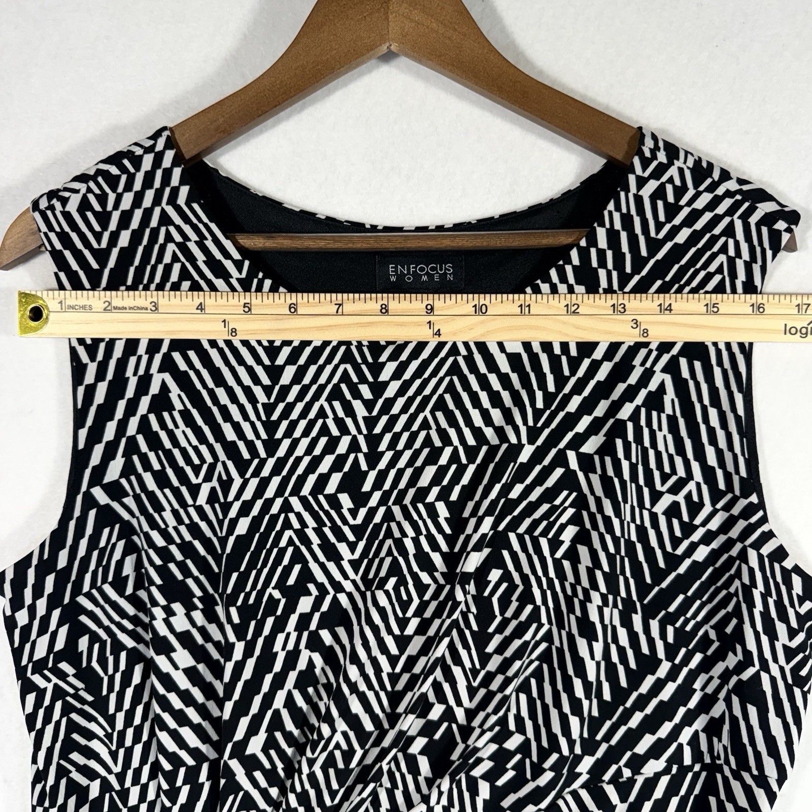 Vtg. Enfocus Studio Women’s Side Ruched Sheath Dress Black & White – Size 14W
