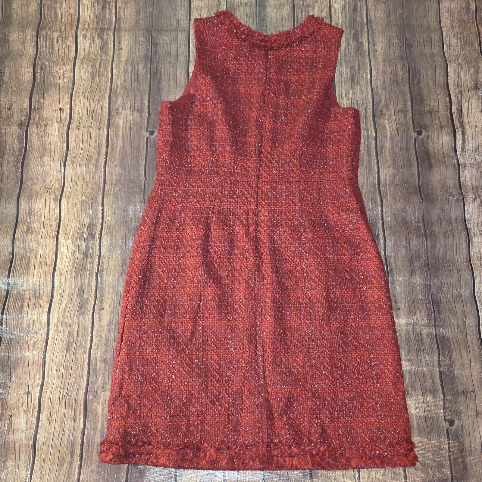 Lands’ End Womens Garnet Tweed Sheath Dress 12 Sleeveless Wool Blend Holiday