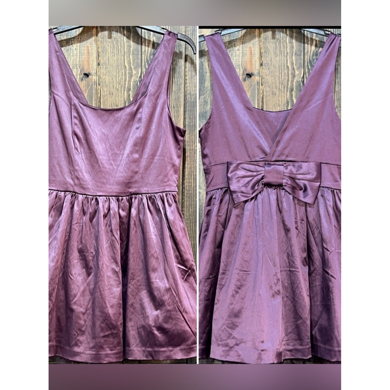 Forever 21 Plum Eggplant Satin Babydoll Mini Dress Big Back Bow Y2K Retro L NWT