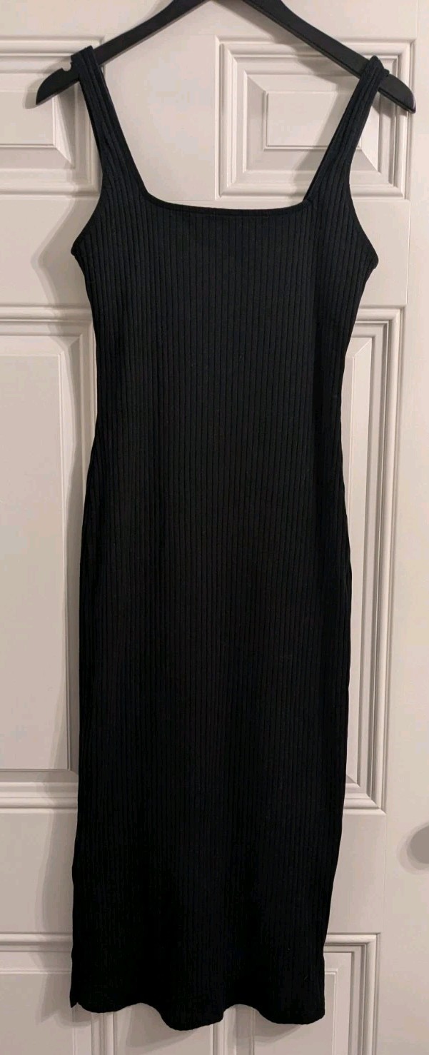 Midi Dark Feminine Y2K Square Neck Rib Knit Straps Side Slit Size S