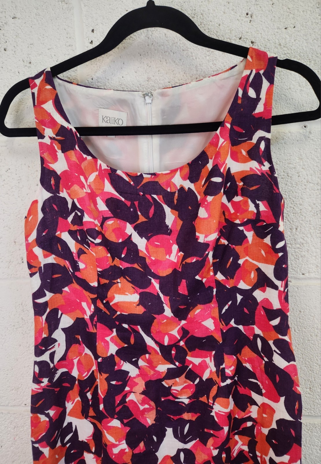 Kaliko 100% Linen Floral Shift Dress UK 10 Pink Orange Purple Sleeveless