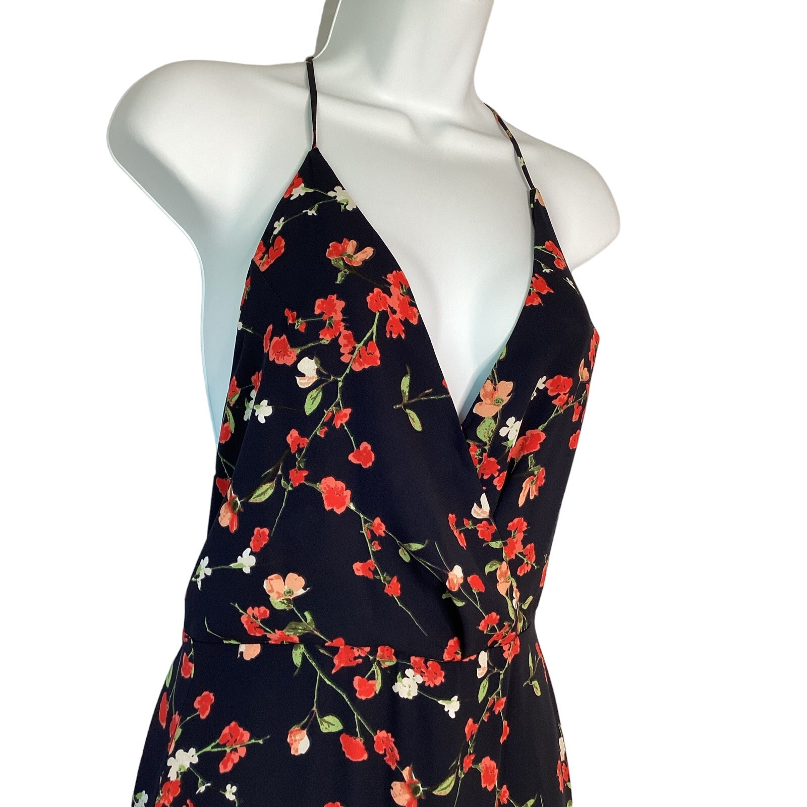 LUSH Floral Maxi Sundress Black Small Strappy V-Neck Wrap Look Side Slit Long