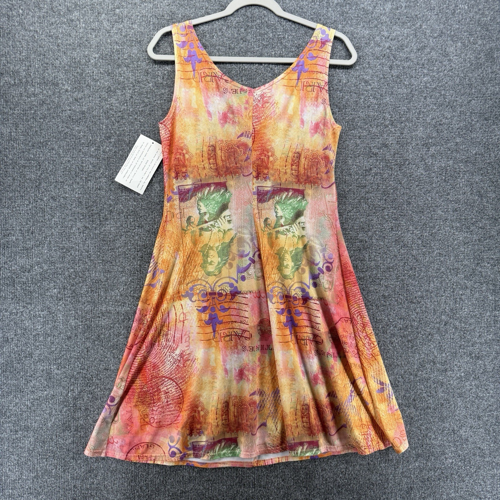 Linda Lundstrom Dress Womens 12 Patchwork Post Card Artsy A-Line Flowy Abstract