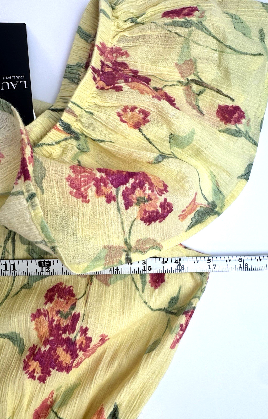Ralph Lauren Ruffle Georgette Dress Yellow Floral Crinkle Womens Sz 4 $145 NWT