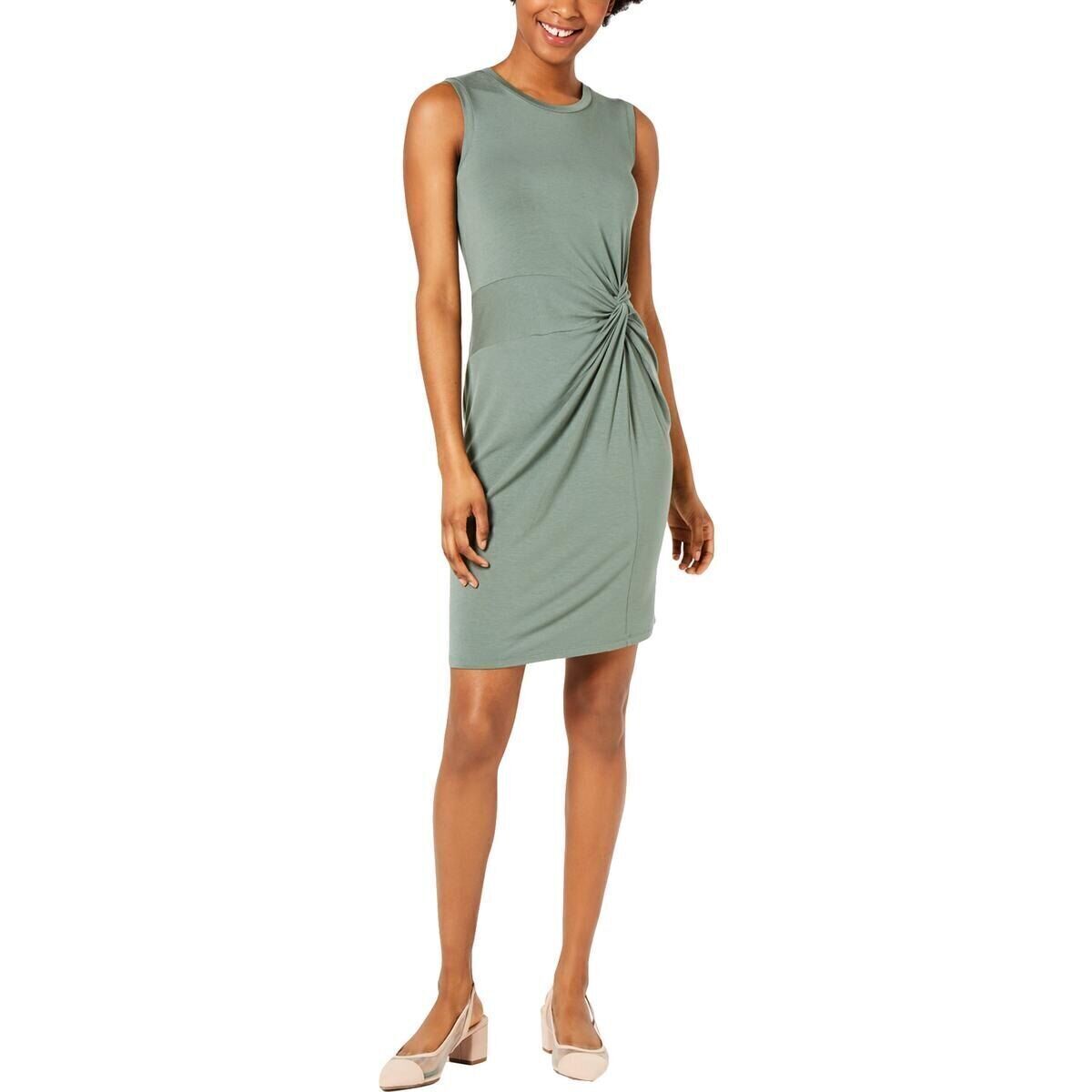Maison Jules Dress High Neck Solid Twist Front Green Sz S NEW NWT 387
