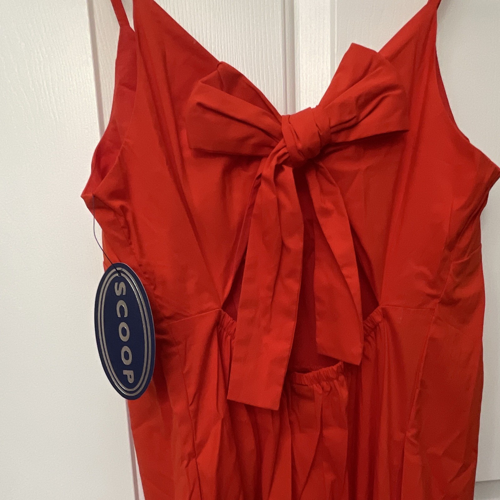 Scoop Red Solid Sleeveless Spaghetti Strap Bow Front Maxi Dress S