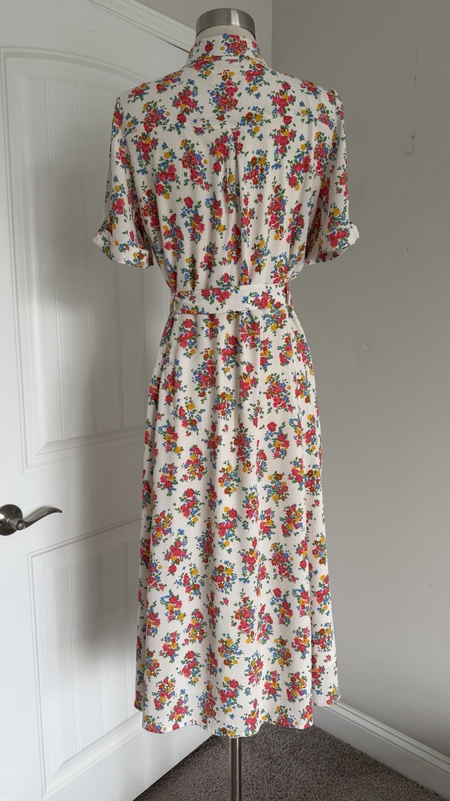 SEZANE PARIS FLORAL BELTED BUTTON DOWN SHORT SLEEVE MIDI SHIRT DRESS SIZE 38/6