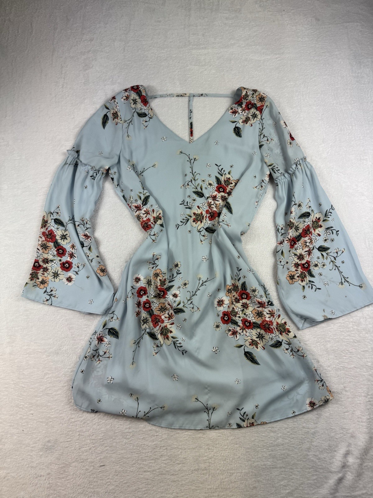 Wrangler Floral Printed Mini Dress Women’s MD Light Blue Western Casual Cowgirl