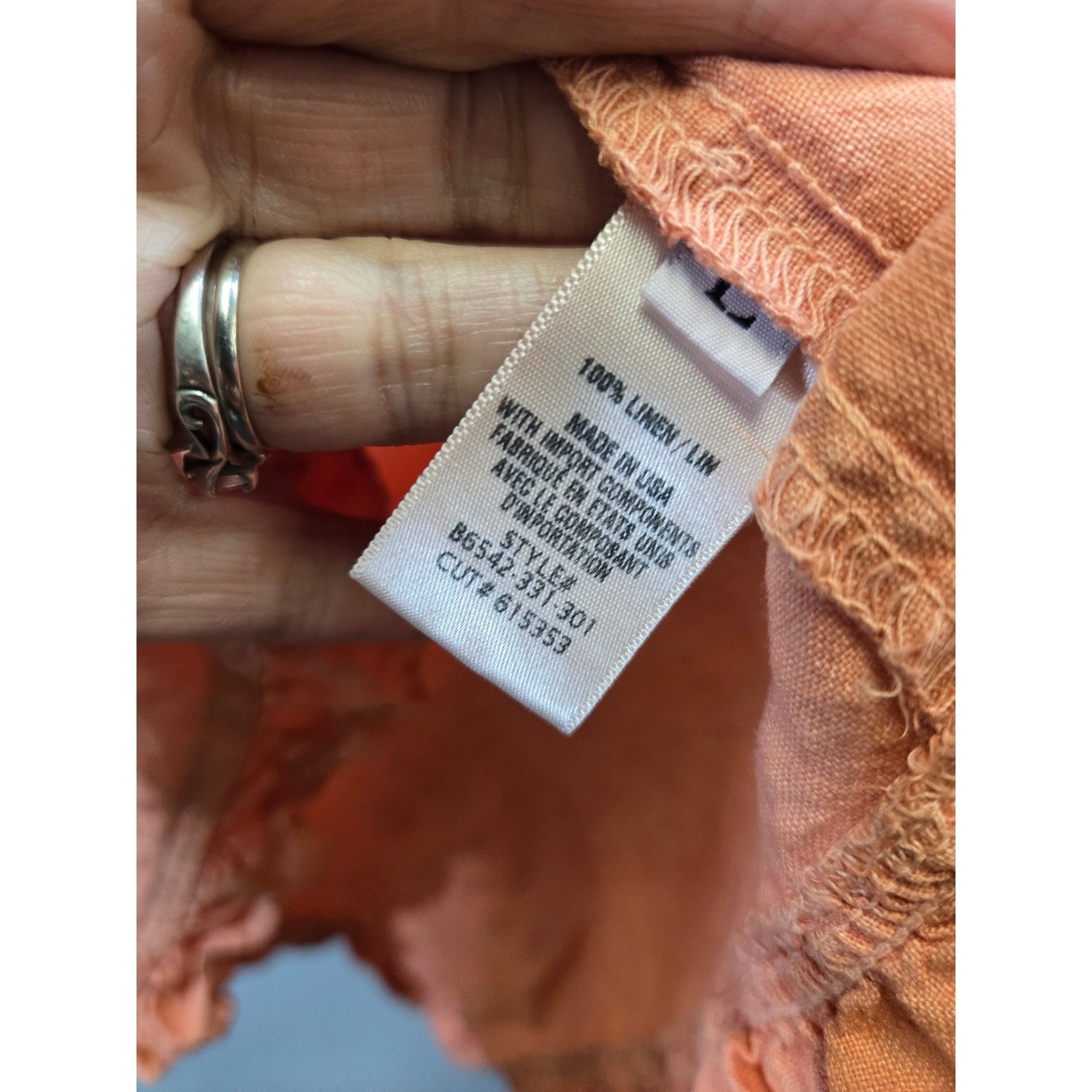 Bella Dahl Linen Boho Ruffle Tie Neck Elastic Waist Mini Dress Orange Large