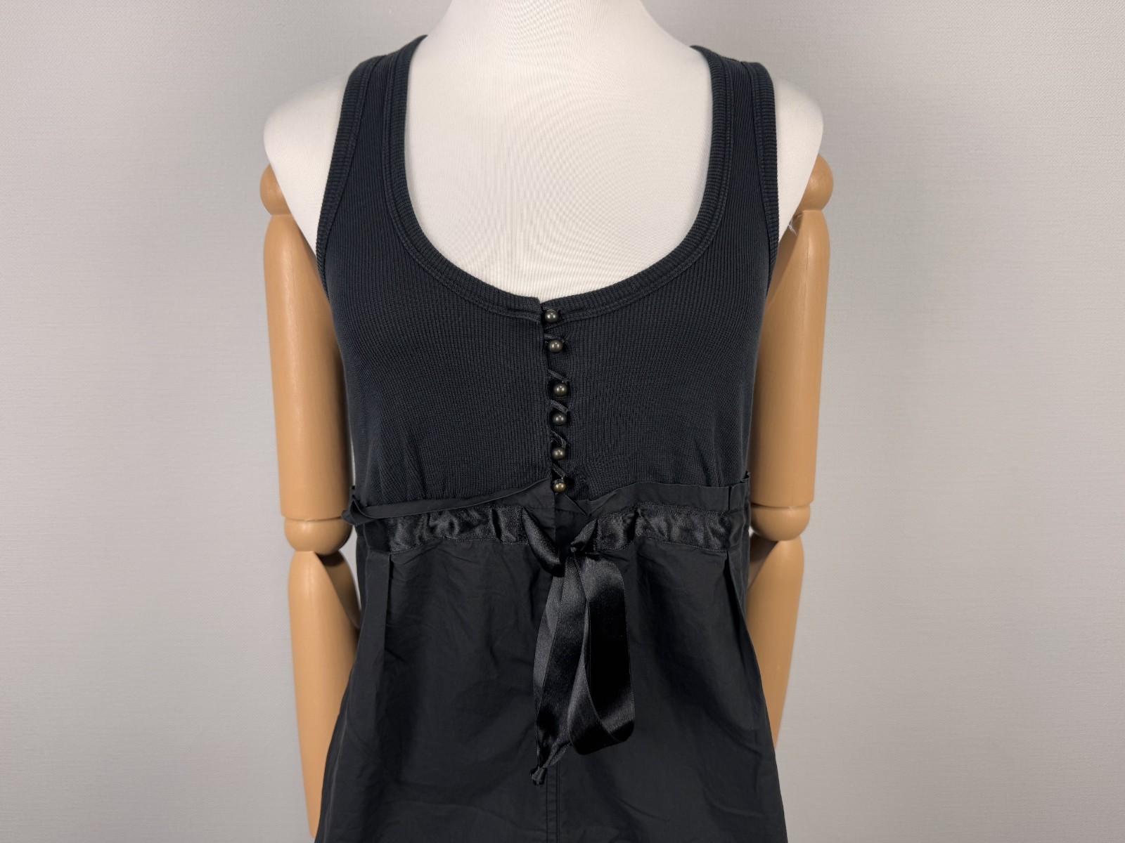 Cop Copine Black Sleeveless Round Neck Buttons Belted Vintage Dress Sz 40