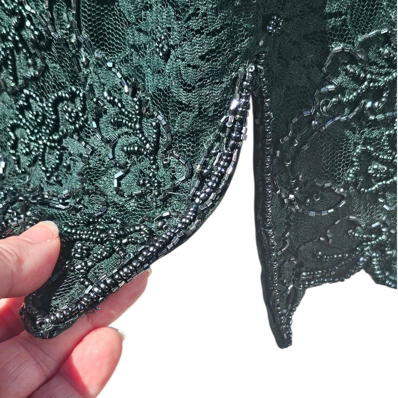 Vintage Brilliante By J.A. 80’s Glam Sequin Lace Green Beaded Dress Sz LP
