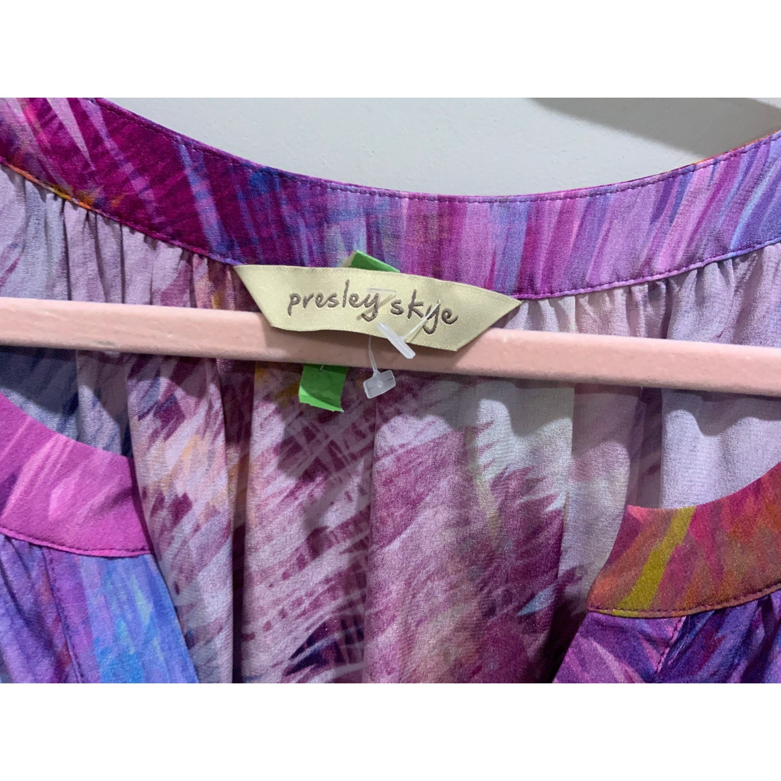 Presley Skye 100% Silk Abstr Print High Low Maxi Dress Purple Pink NC1503-11185