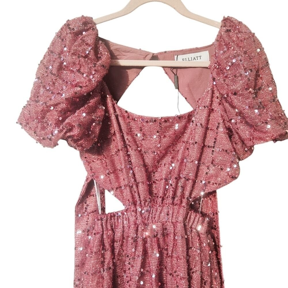 Elliatt Aubree Puff Sleeve Sequin Metallic Midi Dress Size XS