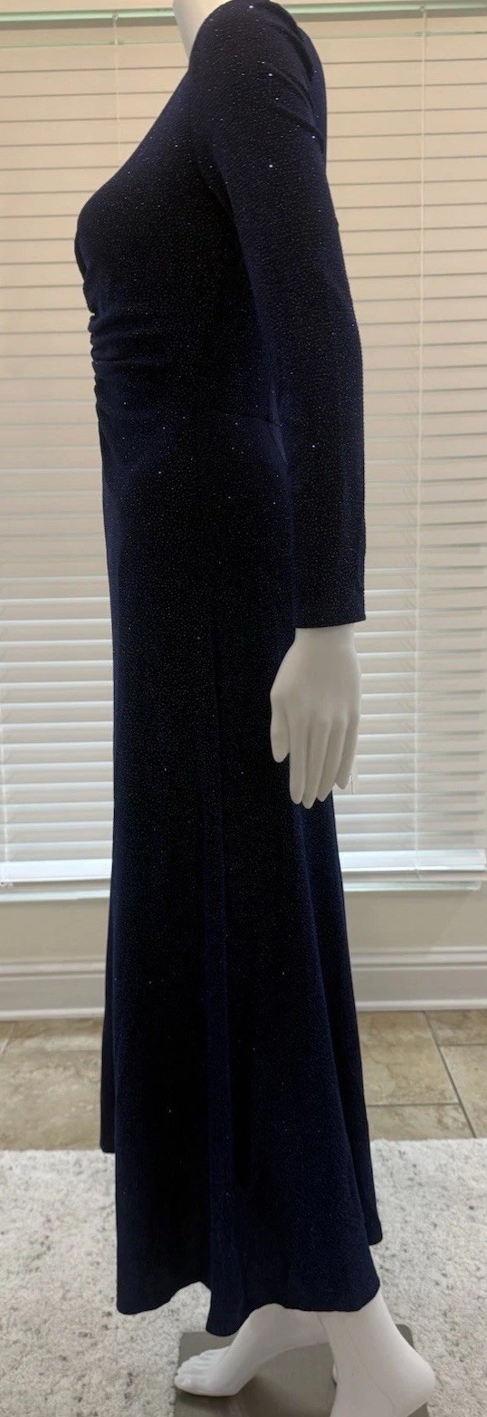 Maggy London Sequin Keyhole Neck Long Sleeve Cocktail Dress in Navy Blue Size2